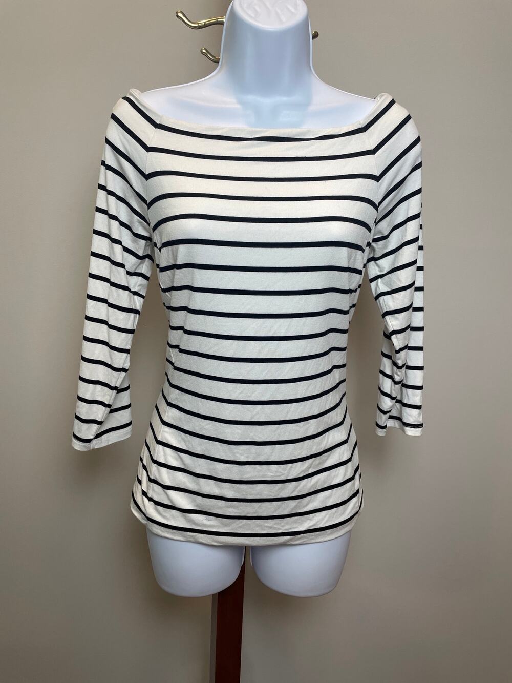 White House Black Market Nautical Stripe Off Shoulder Top Size M Black White